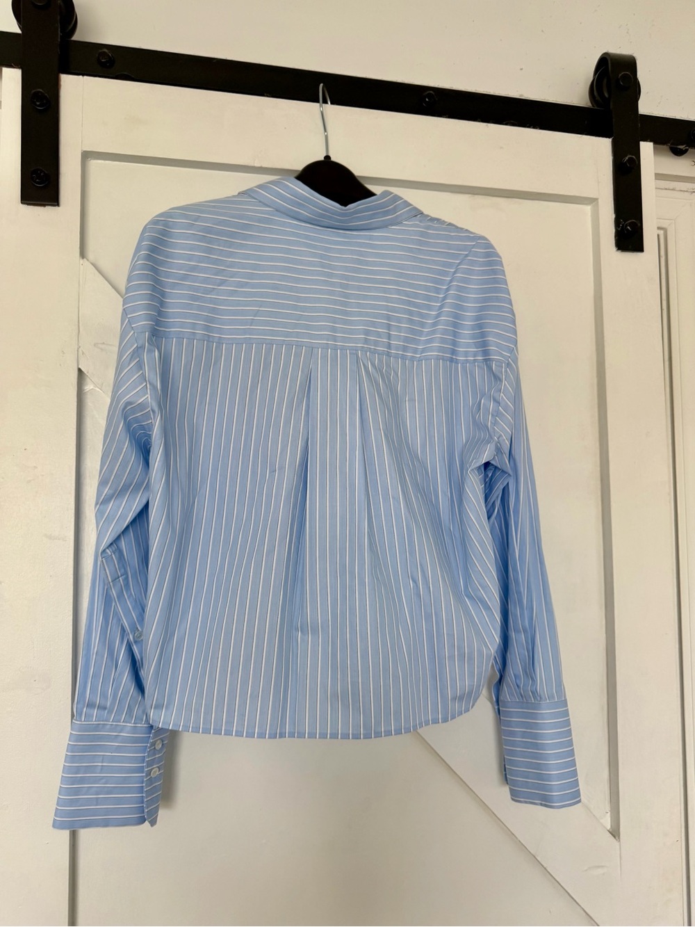 Victoria Beckham Sky Blue and White Striped Button-Up Blouse